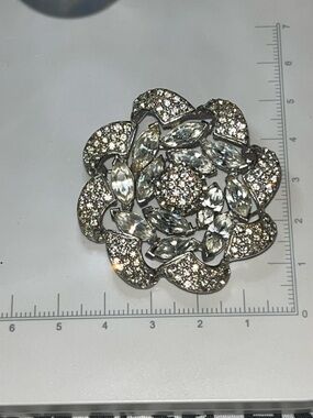 Vintage Crystal Floral Brooch | Silver Tone Rhinestone Statement Piece